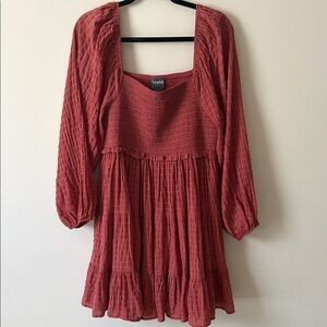ARULA Rust Smocked Mini Dress